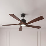 Ventilador de techo Amora negro/nogal oscuro Ø132 cm con luz LED y aspas de madera maciza 100%