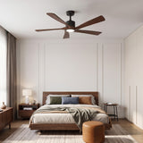 Ventilador de techo Amora negro/nogal oscuro Ø132 cm con luz LED y aspas de madera maciza 100%