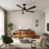 Ventilador de techo Amora negro/nogal oscuro Ø132 cm con luz LED y aspas de madera maciza 100%