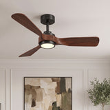 Ventilador de techo Mavren de madera negra/cerezo Ø112 cm con luz LED y aspas de madera maciza 100% 