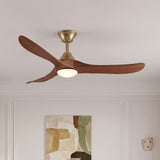 Ventilador de techo Selva de latón envejecido/madera de cerezo de Ø132 cm con luz LED y aspas de madera maciza 100% 