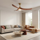 Ventilador de techo Selva de latón envejecido/madera de cerezo de Ø132 cm con luz LED y aspas de madera maciza 100% 