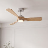 Ventilador de techo Elva en níquel cepillado/madera clara Ø112 cm con luz LED y aspas de madera maciza 100%