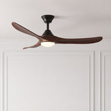 Ventilador de techo Selva nogal oscuro de Ø132 cm con luz LED y aspas de madera maciza 100% 