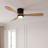 Ventilador de techo Mavren negro/madera clara de Ø132 cm con luz LED y aspas de madera maciza 100% 