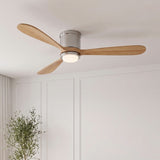 Ventilador de techo Mavren de níquel cepillado/madera clara de Ø132 cm con luz LED y aspas de madera maciza 100% 