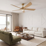 Ventilador de techo Vesta de Soft Brass/madera clara de Ø152 cm con luz LED y aspas de madera maciza 100% 