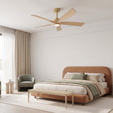 Ventilador de techo Vesta de Soft Brass/madera clara de Ø152 cm con luz LED y aspas de madera maciza 100% 