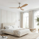 Ventilador de techo Livia cromo/madera clara de Ø152 cm con luz LED y aspas de madera maciza 100% 
