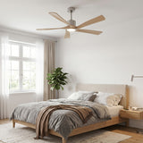Ventilador de techo Amora cromo/madera clara de Ø132 cm con luz LED y aspas de madera maciza 100% 