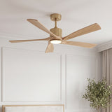 Ventilador de techo Amora de Soft Brass/madera clara Ø132 cm con luz LED y aspas de madera maciza 100%