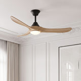 Ventilador de techo Selva negro/madera clara de 132 cm de diámetro con luz LED y aspas de madera maciza 100% 