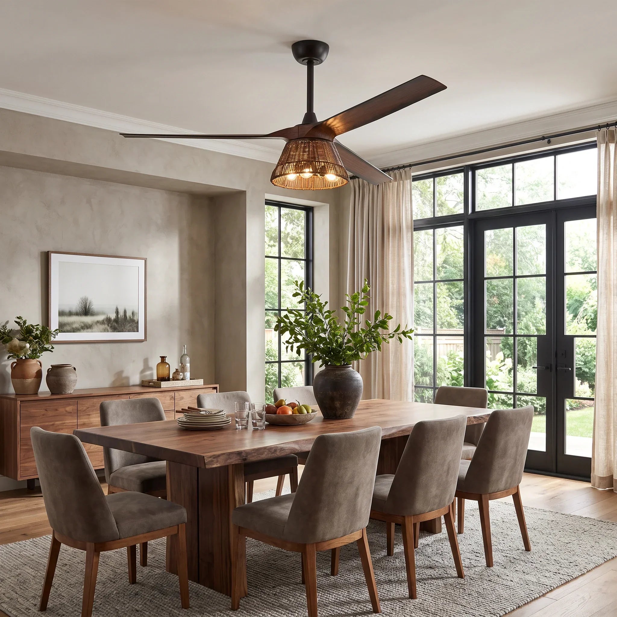 Calma Ø152cm Ceiling Fan with Rattan Light