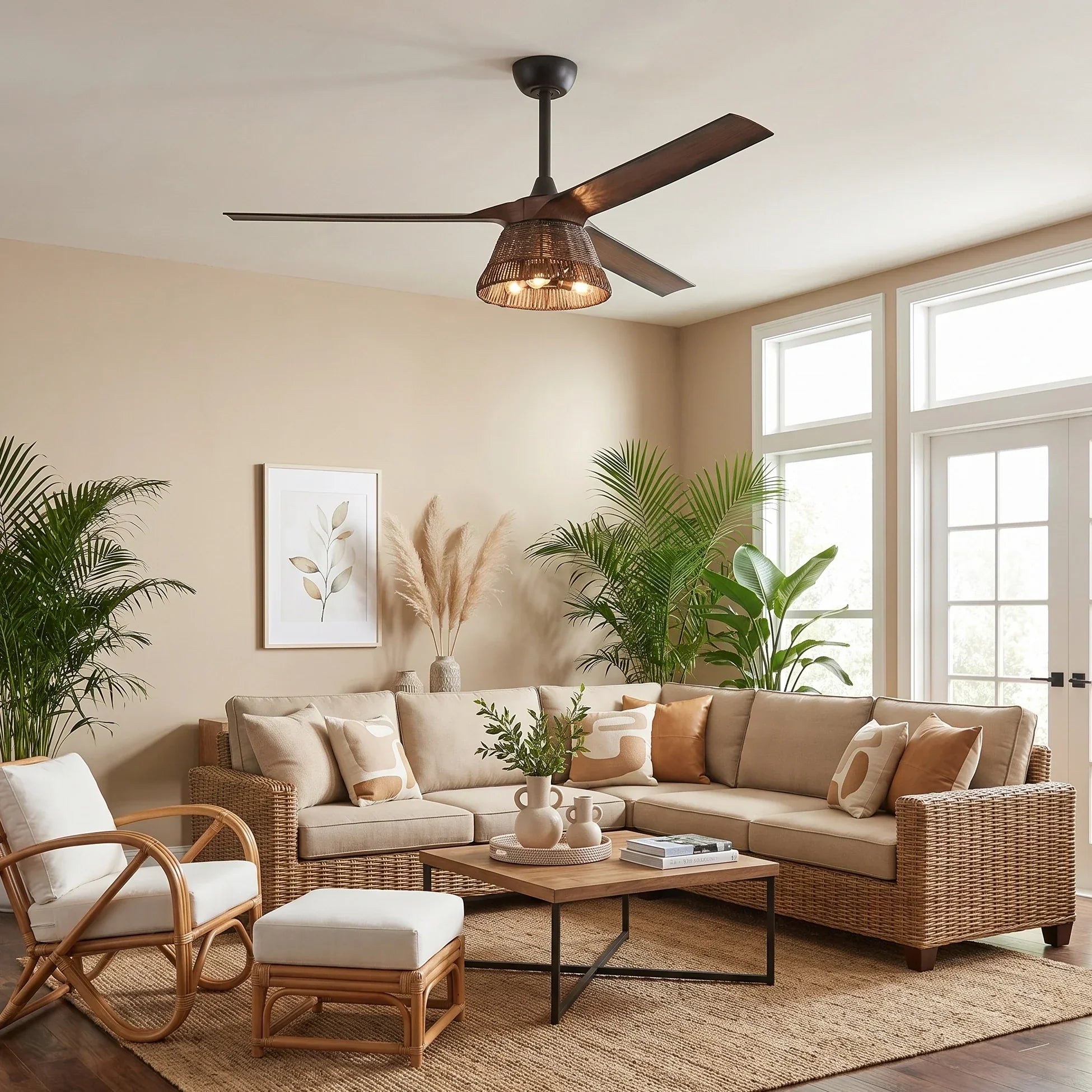 Calma Ø152cm Ceiling Fan with Rattan Light