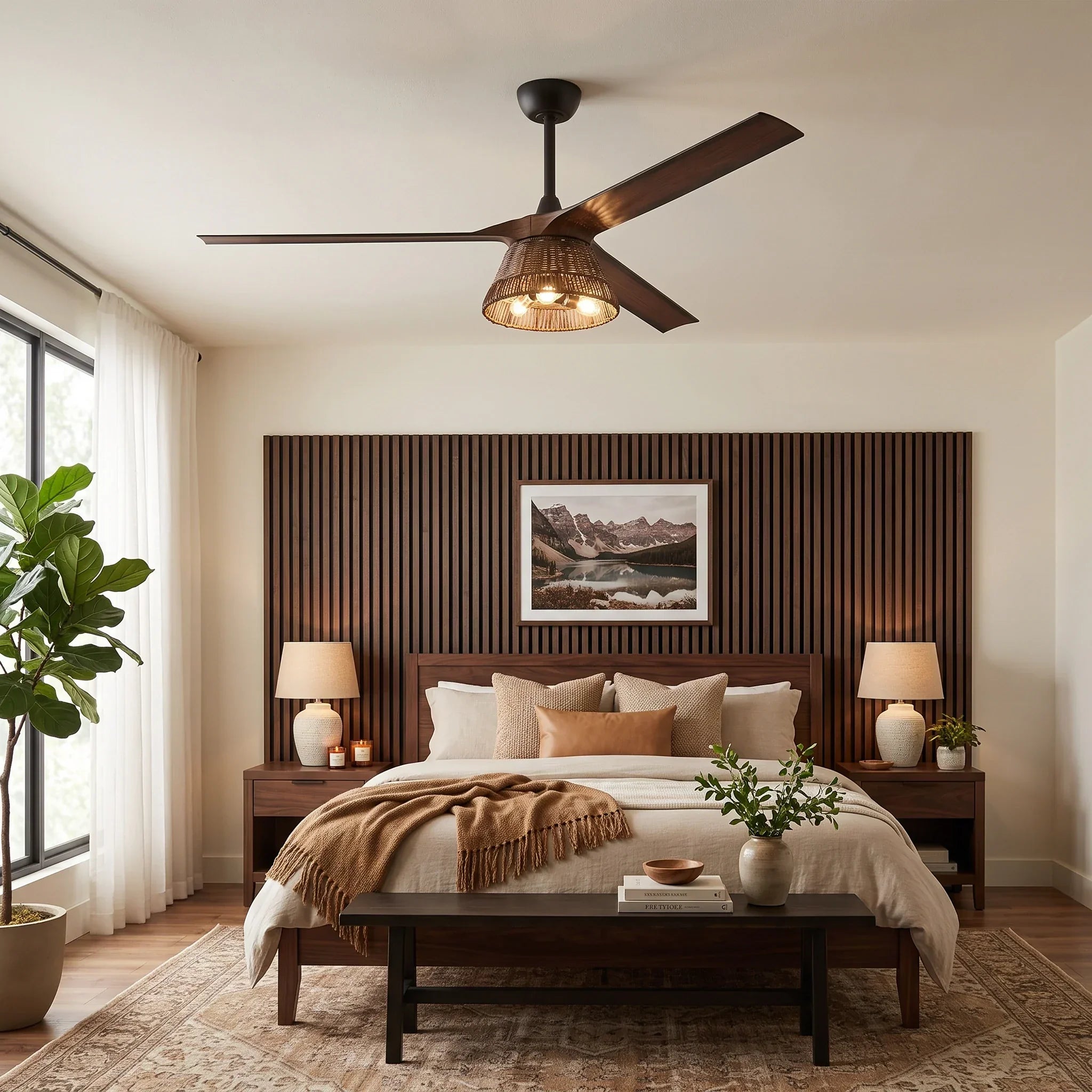 Calma Ø152cm Ceiling Fan with Rattan Light