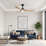 Ventilador de techo Selva negro/madera clara de 132 cm de diámetro con luz LED y aspas de madera maciza 100% 