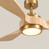 Ventilador de techo Elva Soft Brass/madera clara de Ø112 cm con luz LED y aspas de madera maciza 100% 