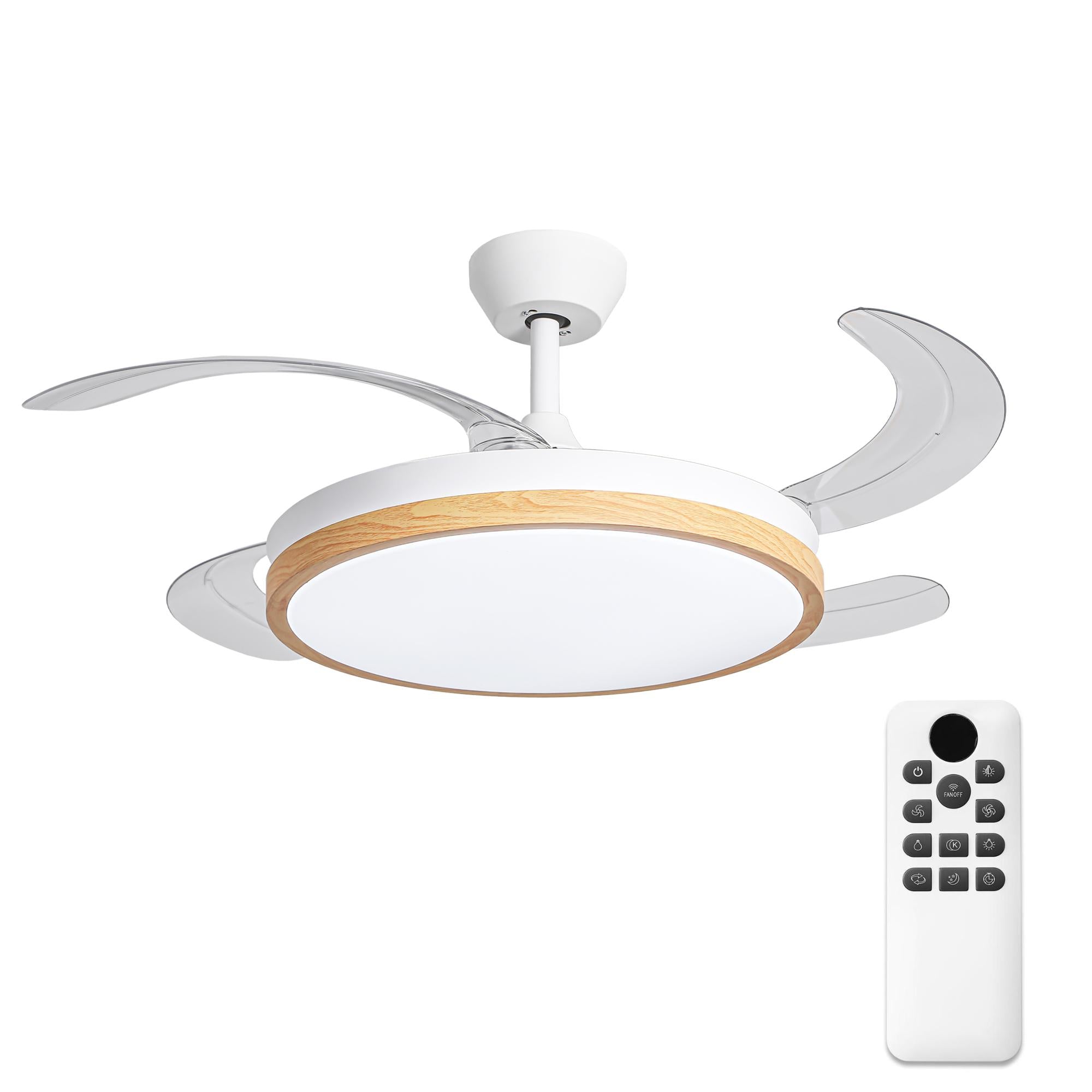 Ventilador de techo de 30W silencioso Ø106 cm con aspas retráctiles y luz LED