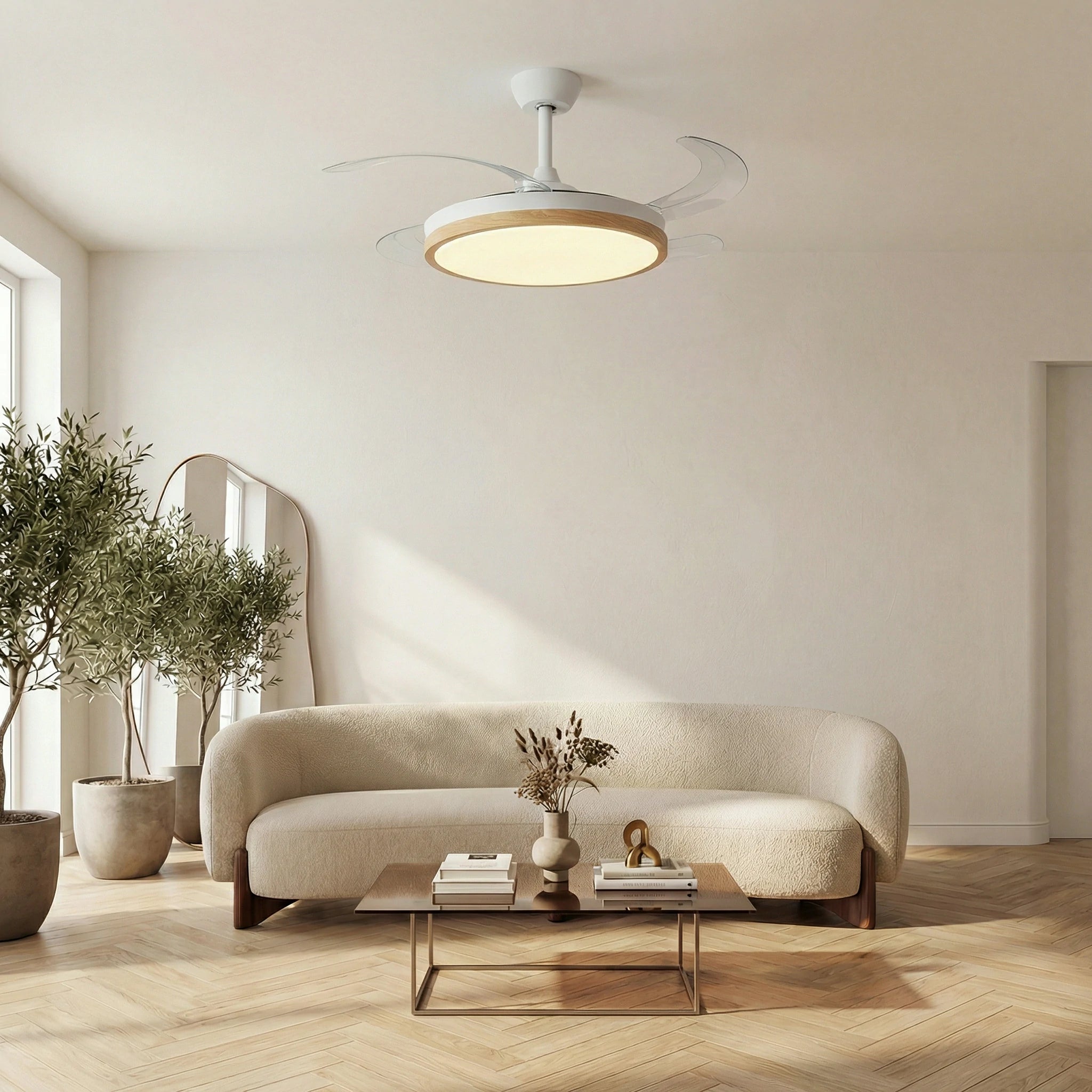Ventilador de techo de 30W silencioso Ø106 cm con aspas retráctiles y luz LED