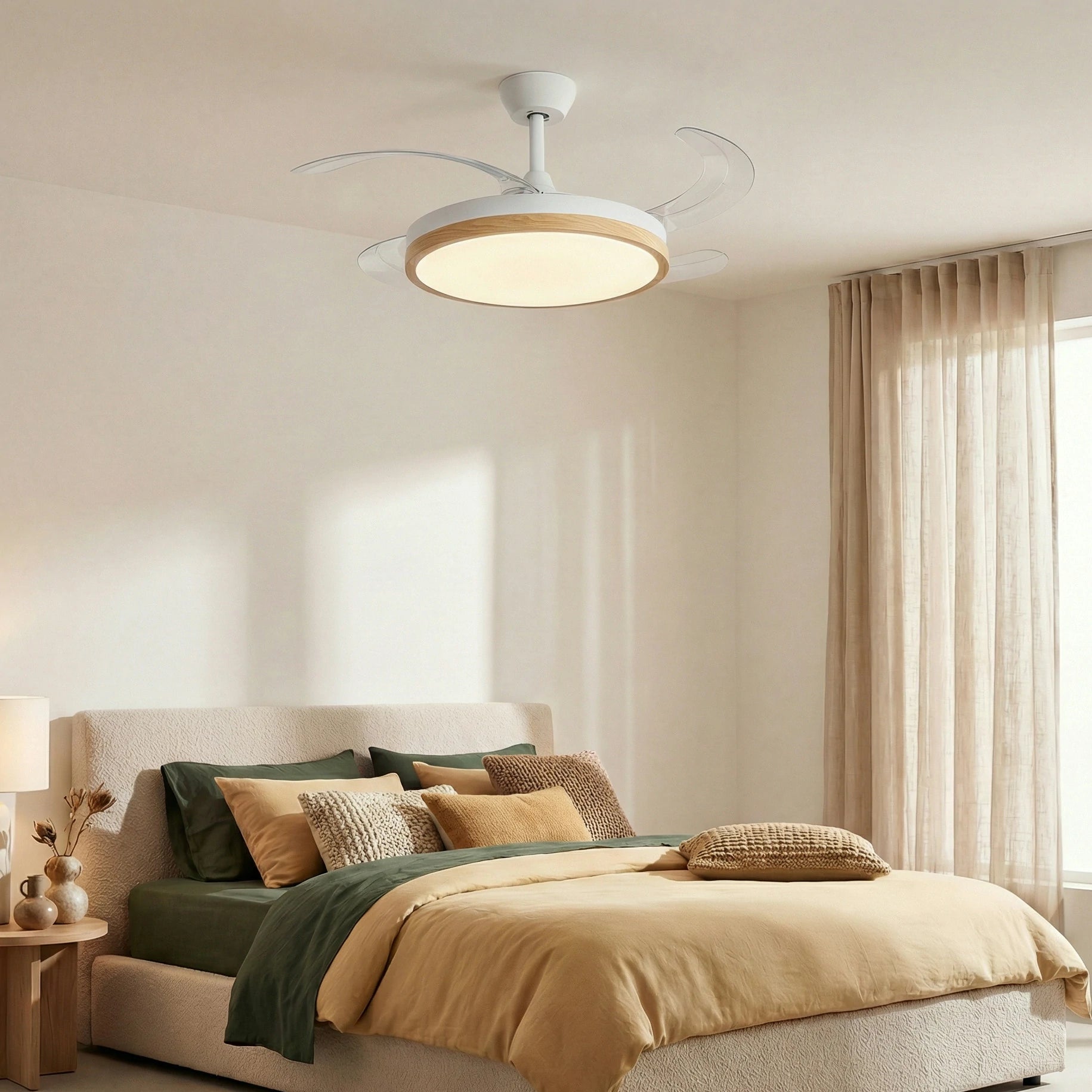 Ventilador de techo de 30W silencioso Ø106 cm con aspas retráctiles y luz LED