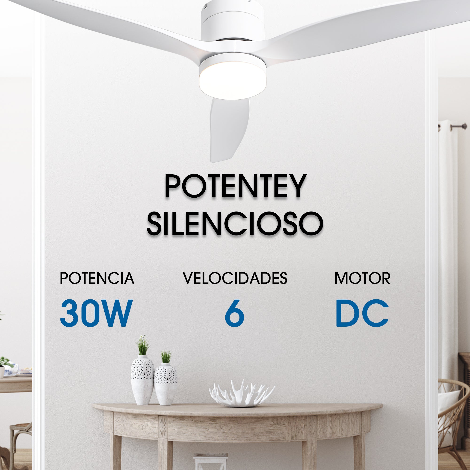 Ventilador de techo silencioso de 30 W Ø132 cm con luz LED
