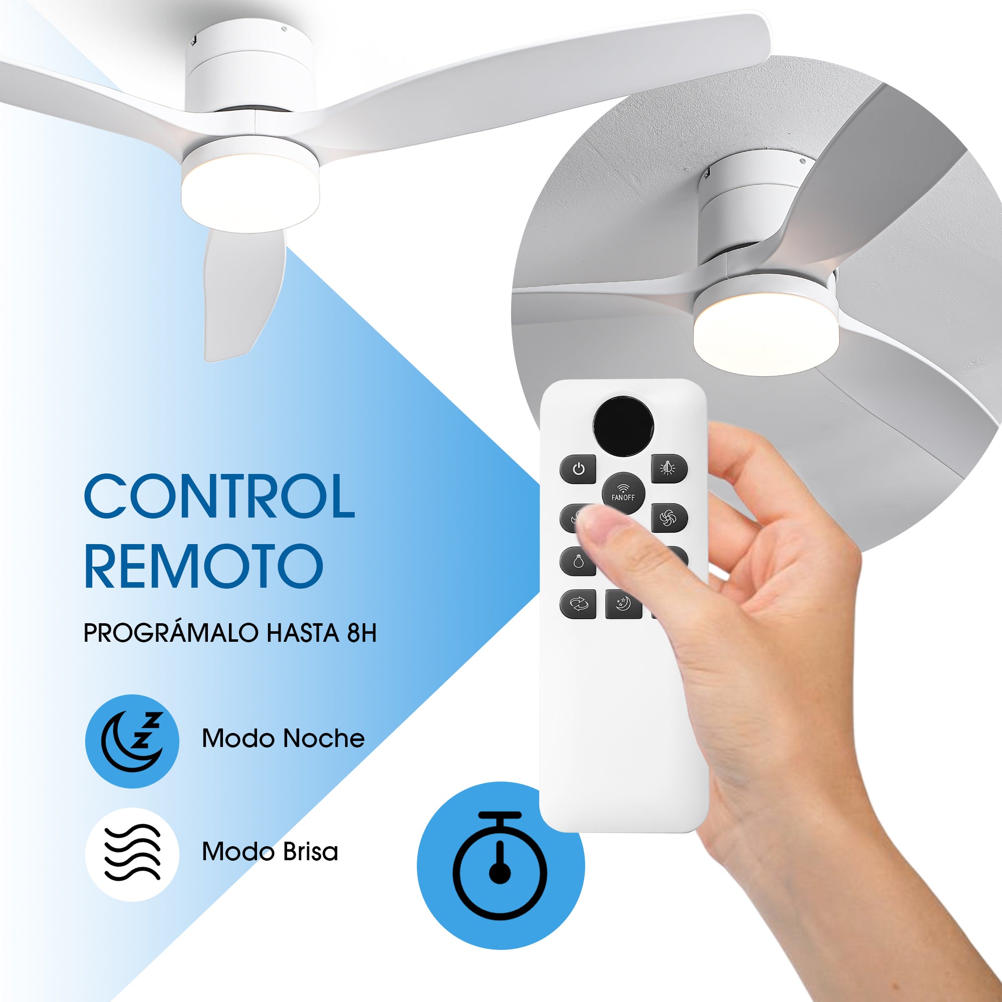 Ventilador de techo silencioso de 30 W Ø132 cm con luz LED