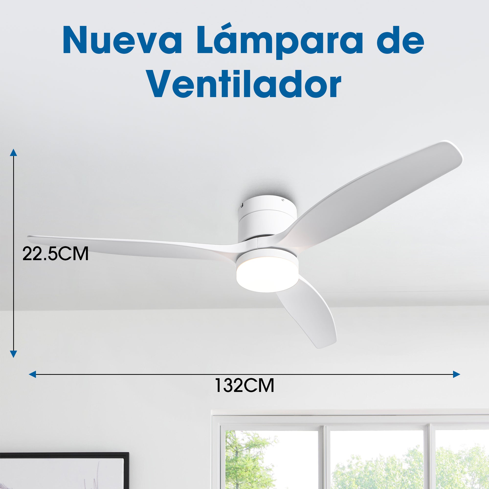 Ventilador de techo silencioso de 30 W Ø132 cm con luz LED
