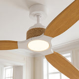 Ventilador de techo Louise blanco y madera natural Ø142 cm con aspas 100% de madera maciza