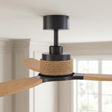 Ventilador de techo Louise negro y nogal oscuro Ø142 cm con aspas 100% de madera maciza