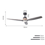 Ventilador de techo Louise negro mate Ø142 cm con luz LED y aspas de madera maciza 100%