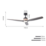 Ventilador de techo Louise negro mate Ø142 cm con luz LED y aspas de madera maciza 100%