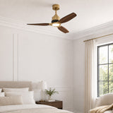 Louise Soft Brass Ceiling Fan Ø142 cm with LED Light and 100% Solid Wood Blades
