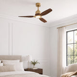 🔥Ventilador de techo Louise Soft Brass Ø122 cm y Ø142 cm con luz LED y aspas de madera 100 % maciza