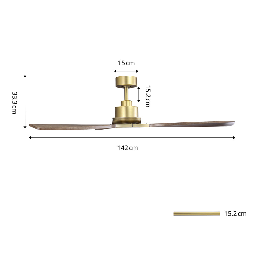 Ventilador de techo Louise de latón suave Ø142 cm con luz LED y aspas de madera maciza 100%