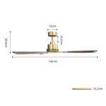 Ventilador de techo Louise de latón suave Ø142 cm con luz LED y aspas de madera maciza 100%