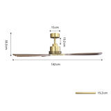 Ventilador de techo Louise de latón suave Ø142 cm con luz LED y aspas de madera maciza 100%