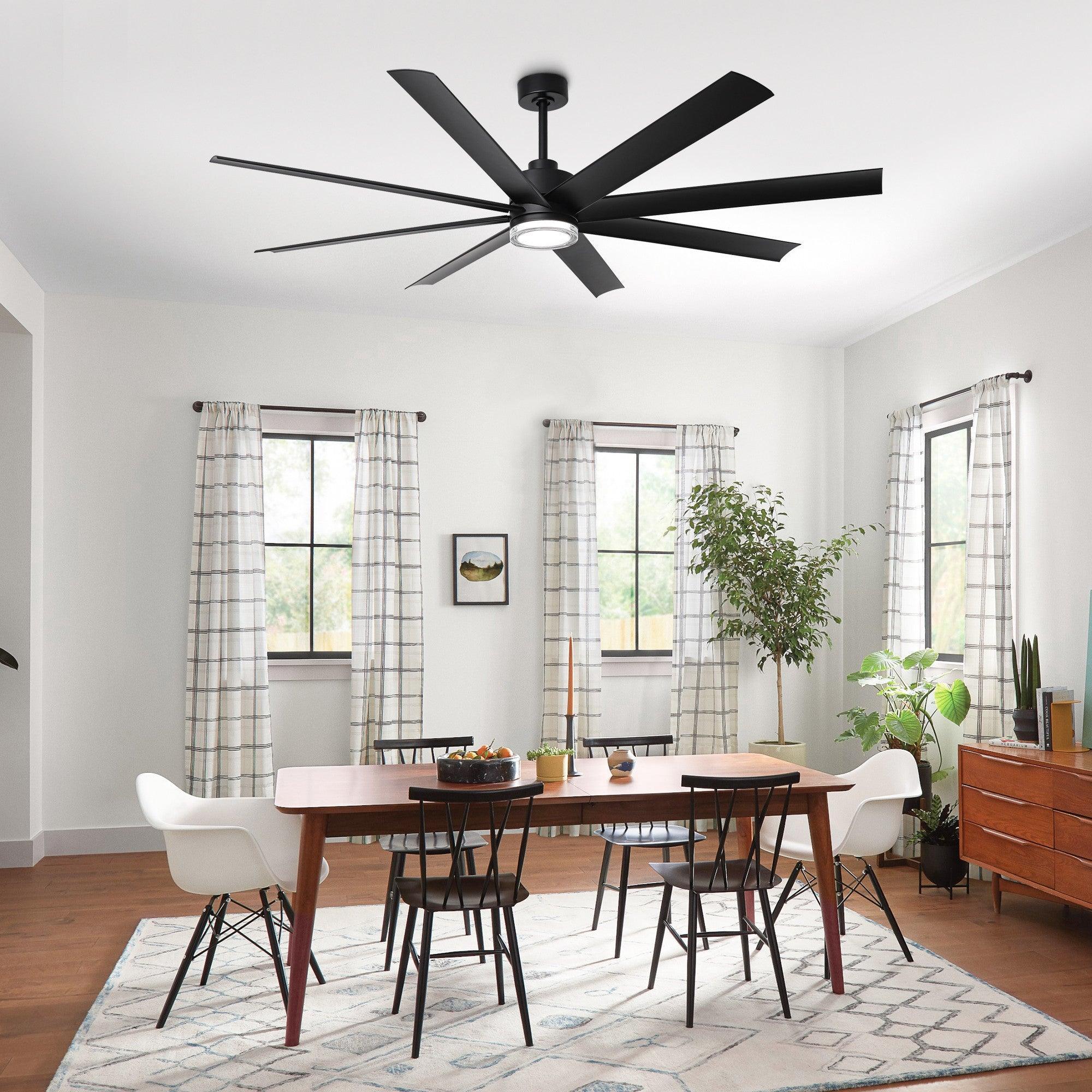 Ventilador de techo inteligente moderno Daugava de Ø183 cm con montaje en varilla y luz LED