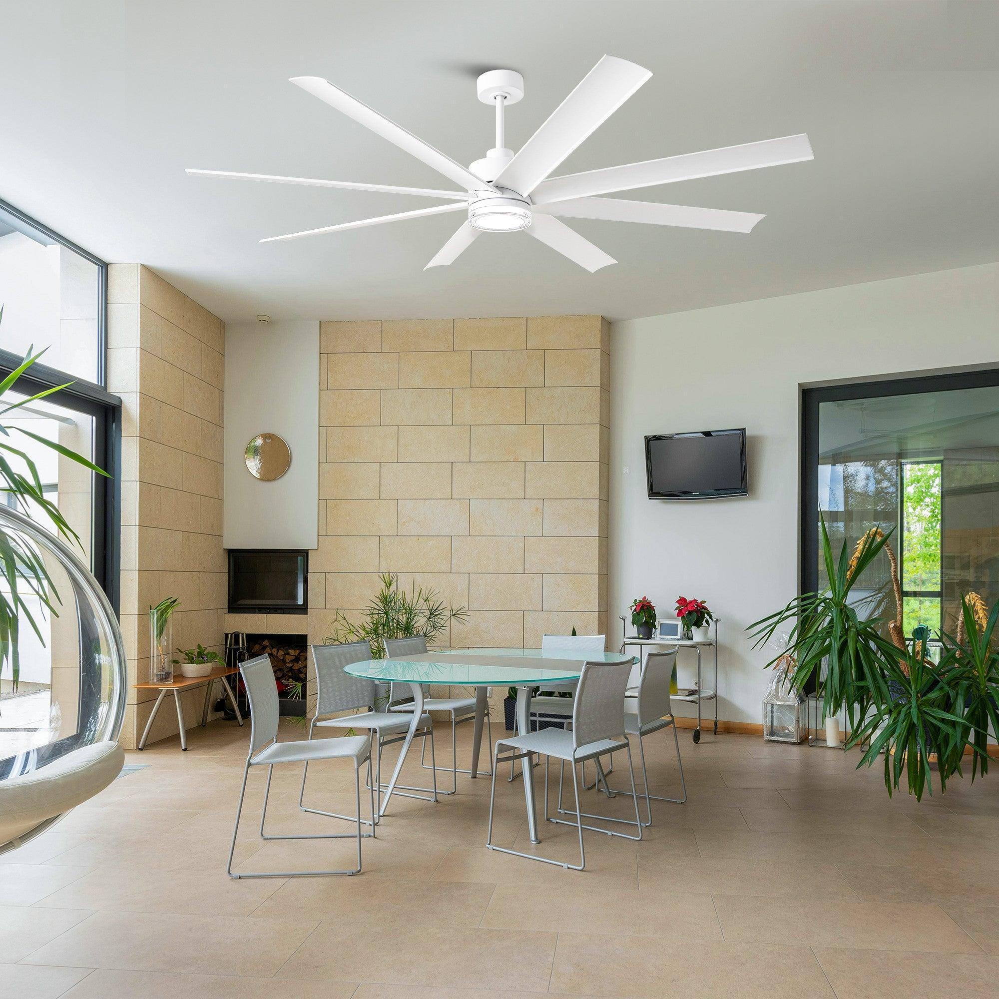 Ventilador de techo inteligente moderno Daugava de Ø183 cm con montaje en varilla y luz LED