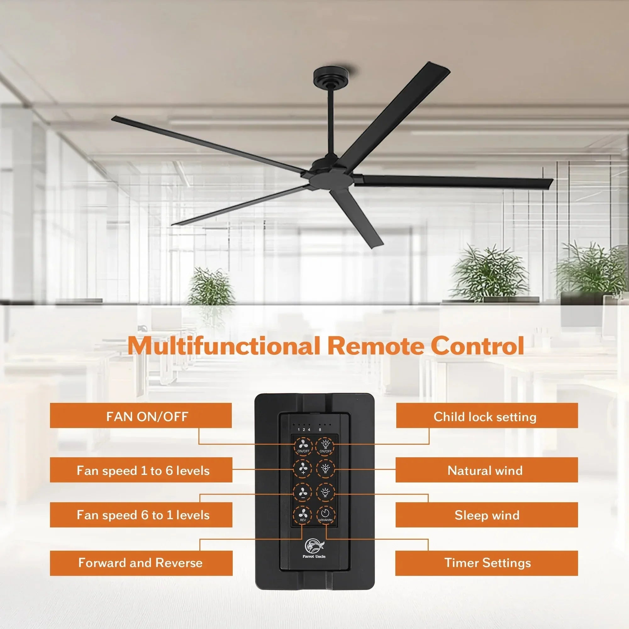 Ventilador de techo Winni totalmente de aluminio de Ø189 cm / Ø213 cm con 5 aspas IPX4 con mando a distancia