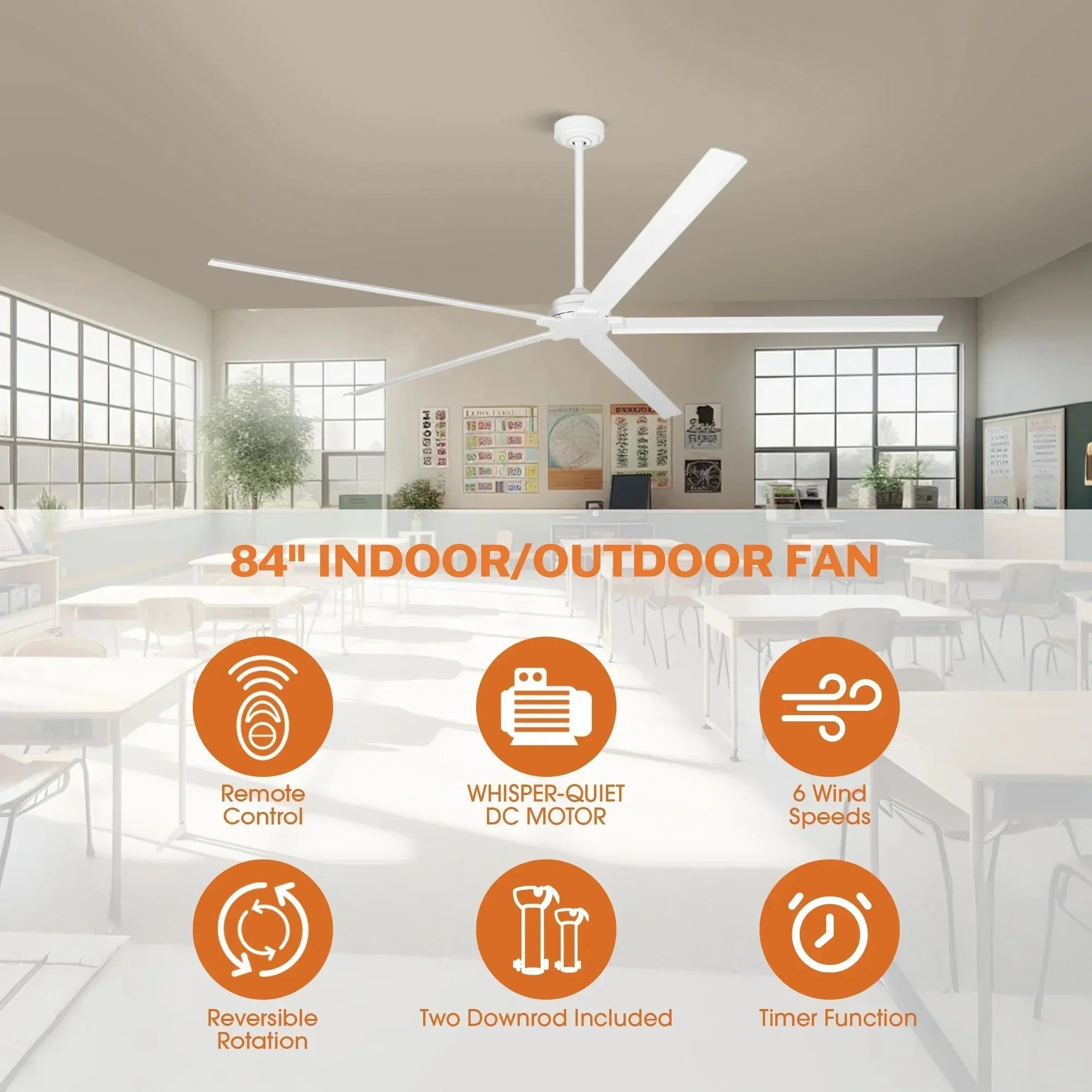 Ventilador de techo Winni totalmente de aluminio de Ø189 cm / Ø213 cm con 5 aspas IPX4 con mando a distancia