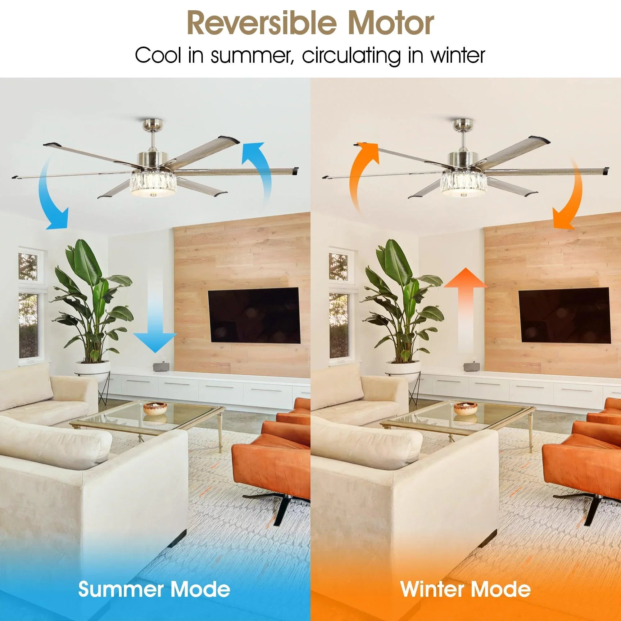 Ventilador de techo reversible de Ø165 cm con luz y mando a distancia