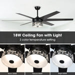 Ventilador de techo moderno reversible de Ø178 cm con luz y mando a distancia