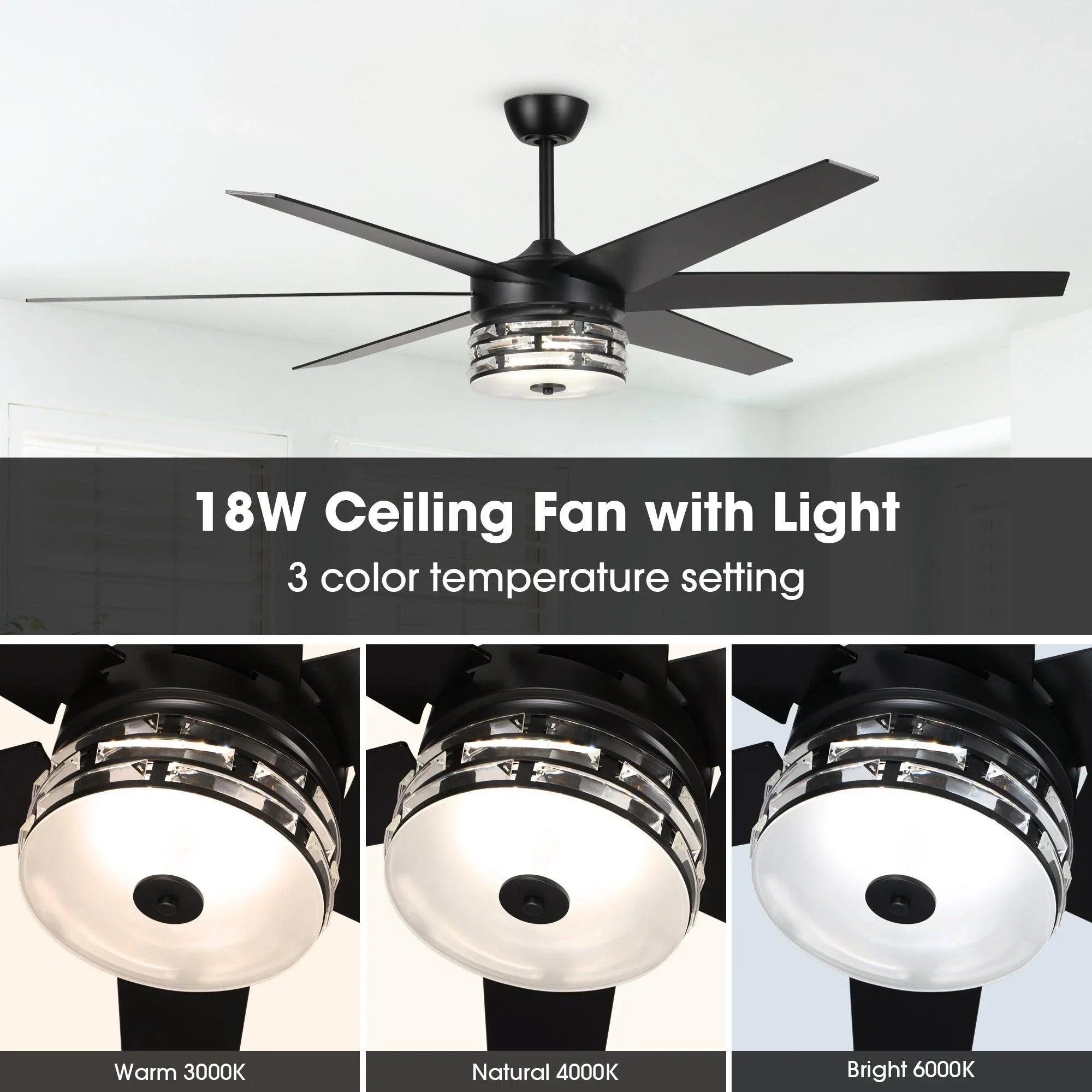 Ventilador de techo moderno reversible de Ø178 cm con luz y mando a distancia