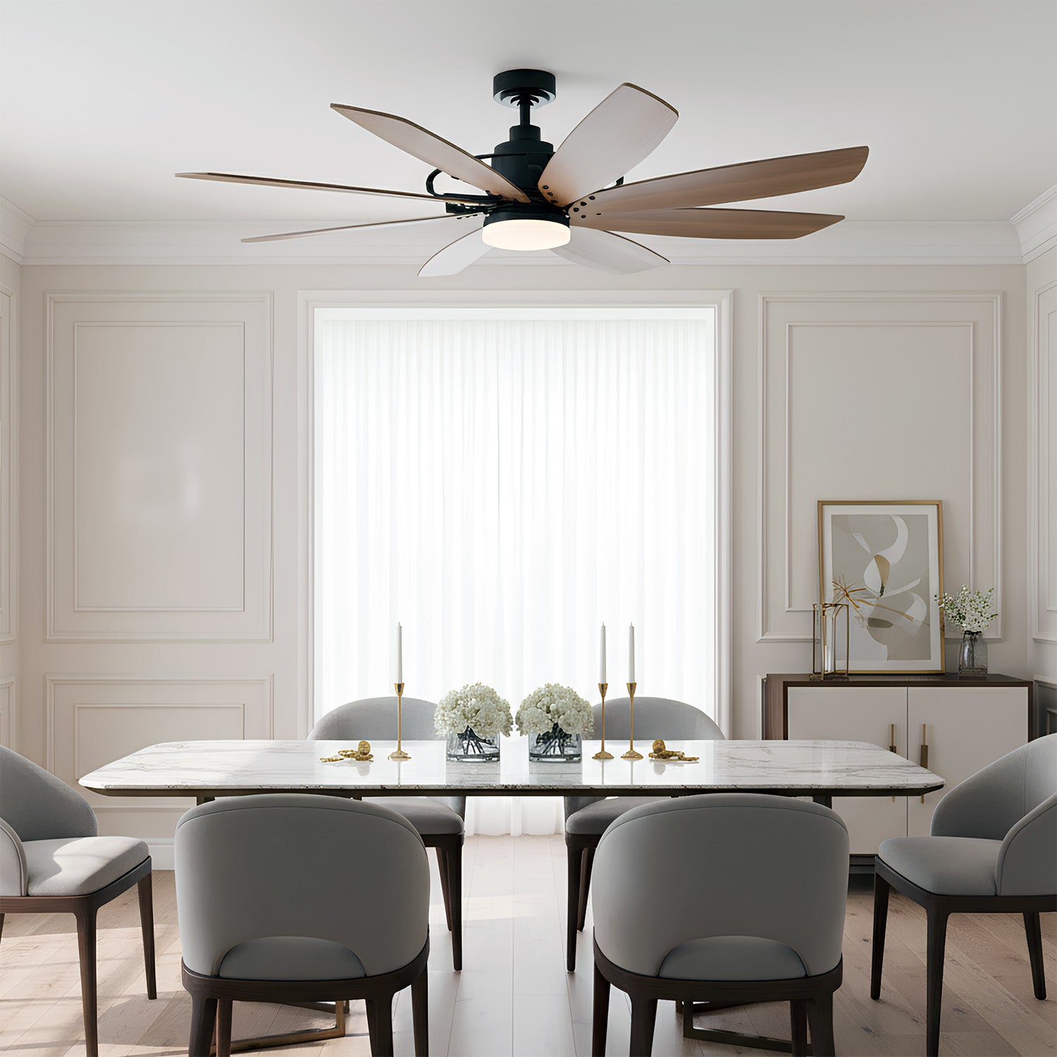 Ventilador de techo con luz Antone Ø152 cm de 8 aspas de madera Motor DC