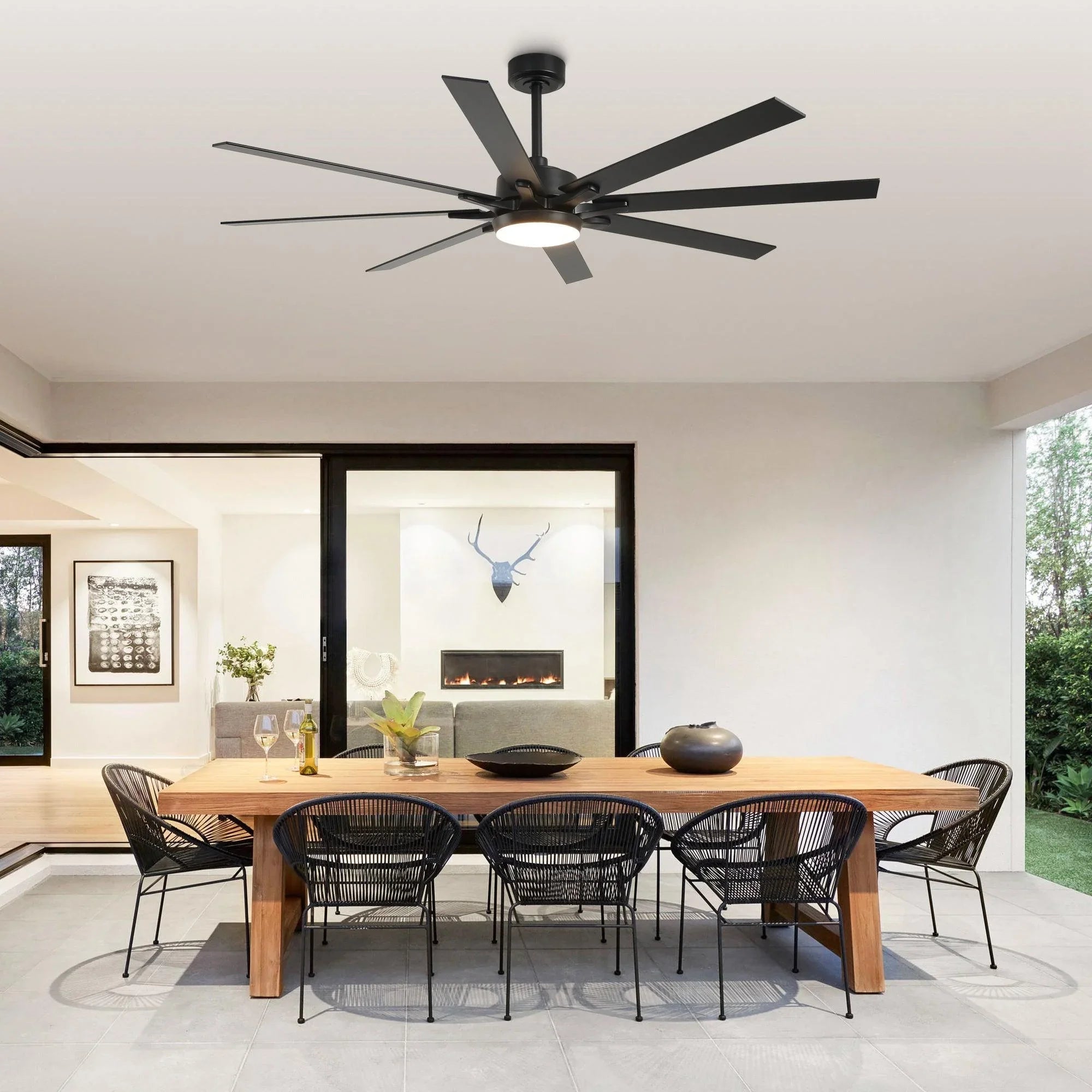 Ventilador de techo moderno Teresa de 165 cm con aspas de doble cara con mando a distancia y luz LED