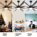 Ventilador de techo moderno Teresa de 165 cm con aspas de doble cara con mando a distancia y luz LED