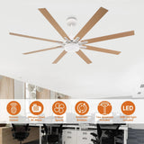 Ventilador de techo moderno Teresa de 165 cm con aspas de doble cara con mando a distancia y luz LED