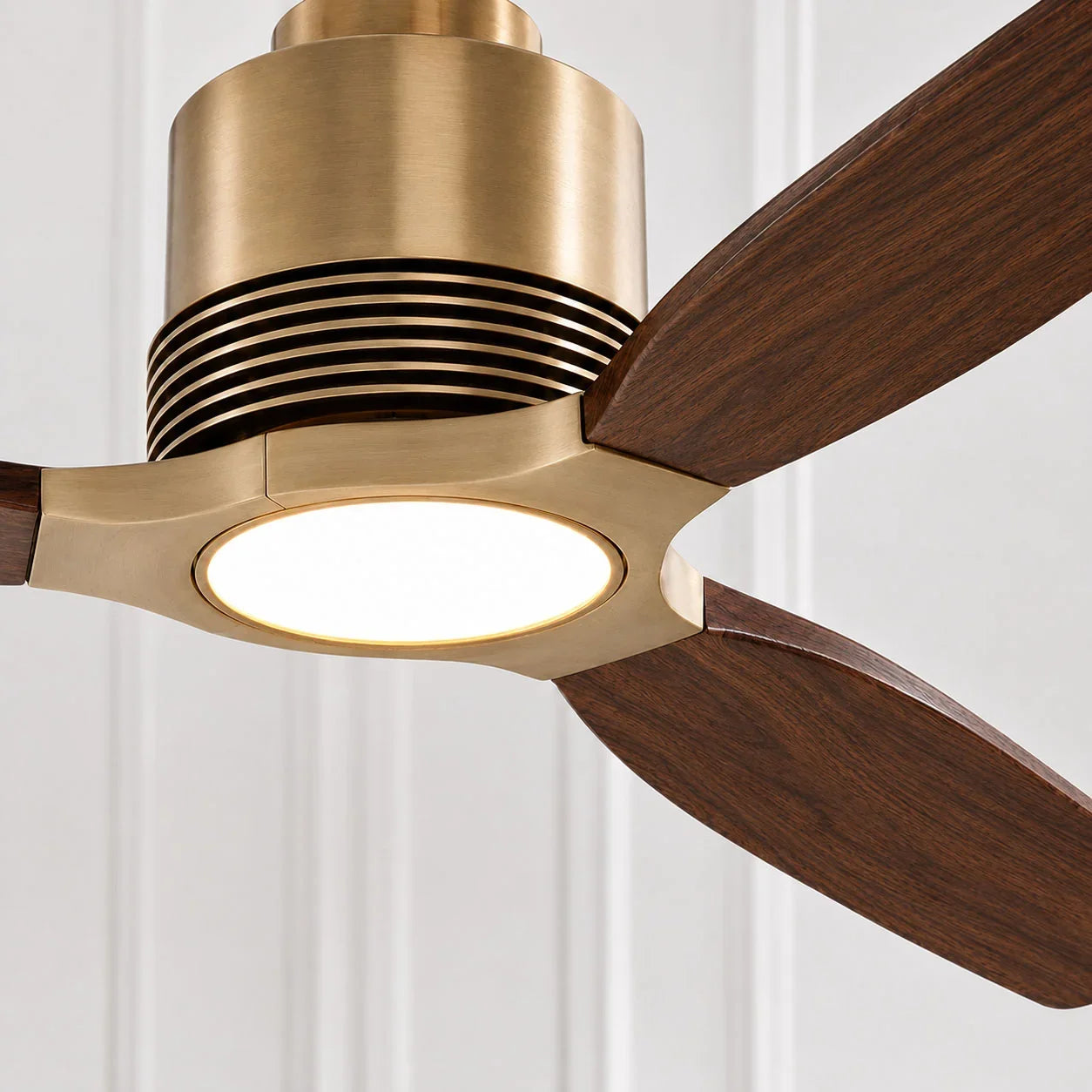 Louise Soft Brass Ceiling Fan Ø142 cm with LED Light and 100% Solid Wood Blades