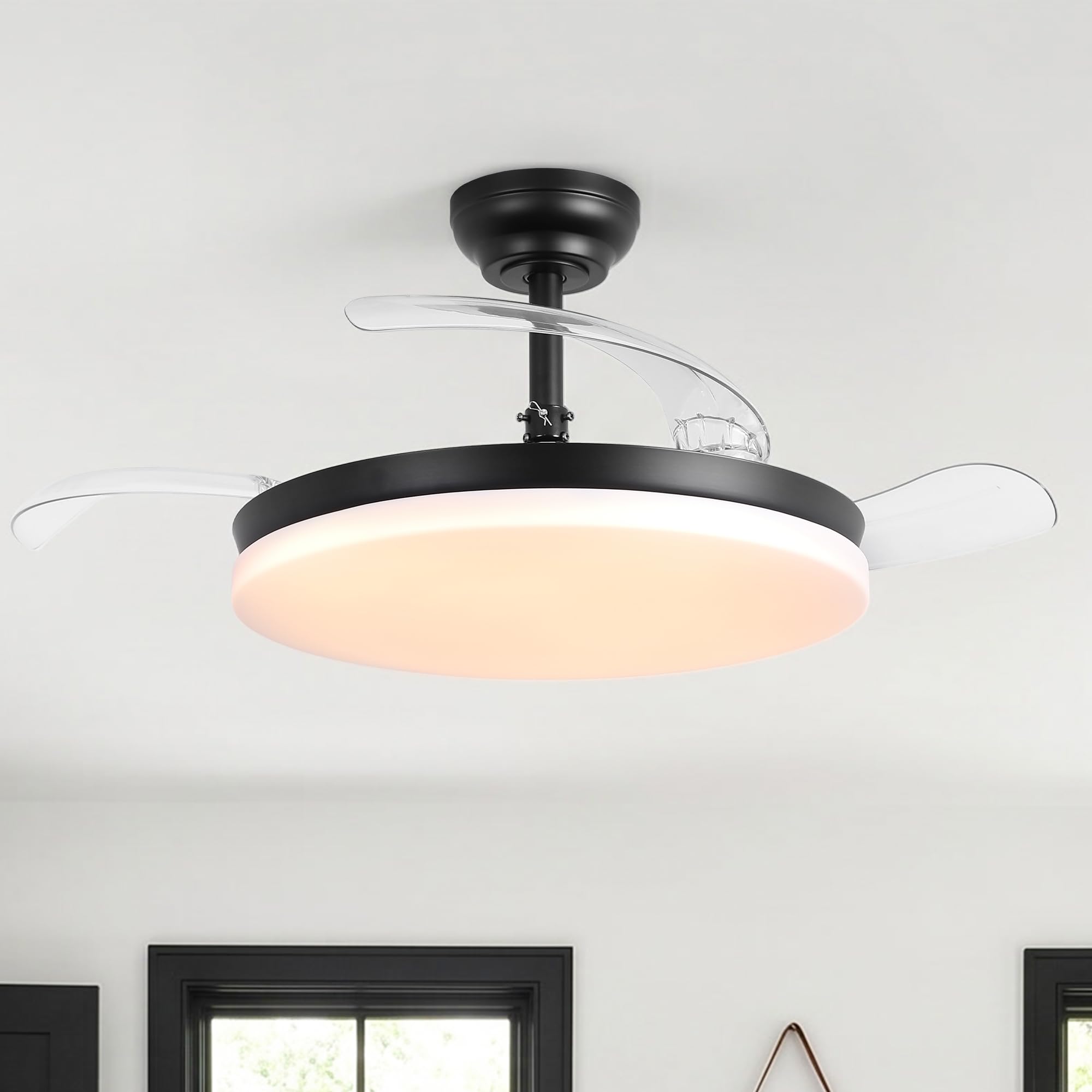 Ventilador de techo Cielo motor DC ultrasilencioso negro de Ø100 cm con 3 aspas retráctiles y luz LED