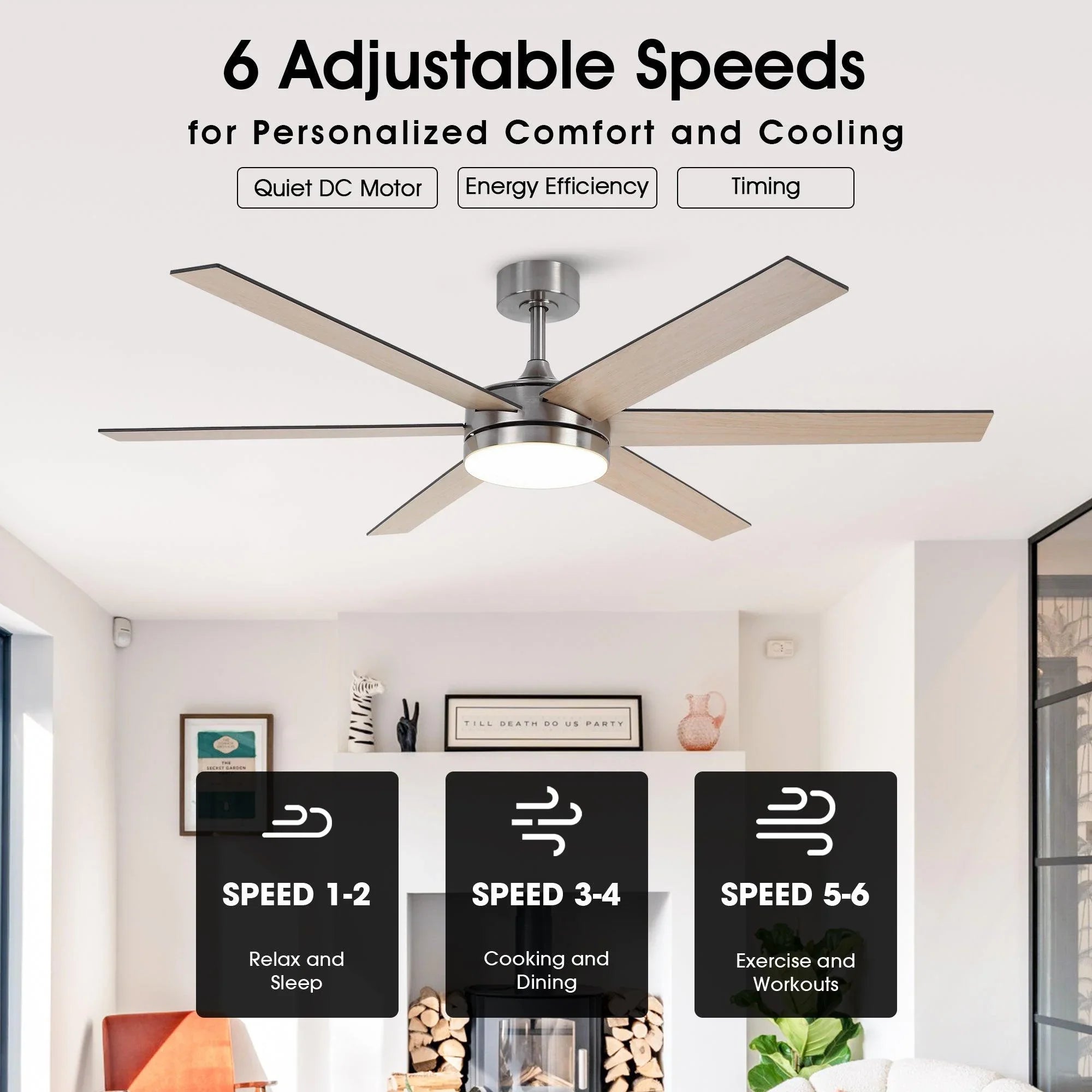 Ventilador de techo moderno Volga Ø152cm Motor DC con mando a distancia